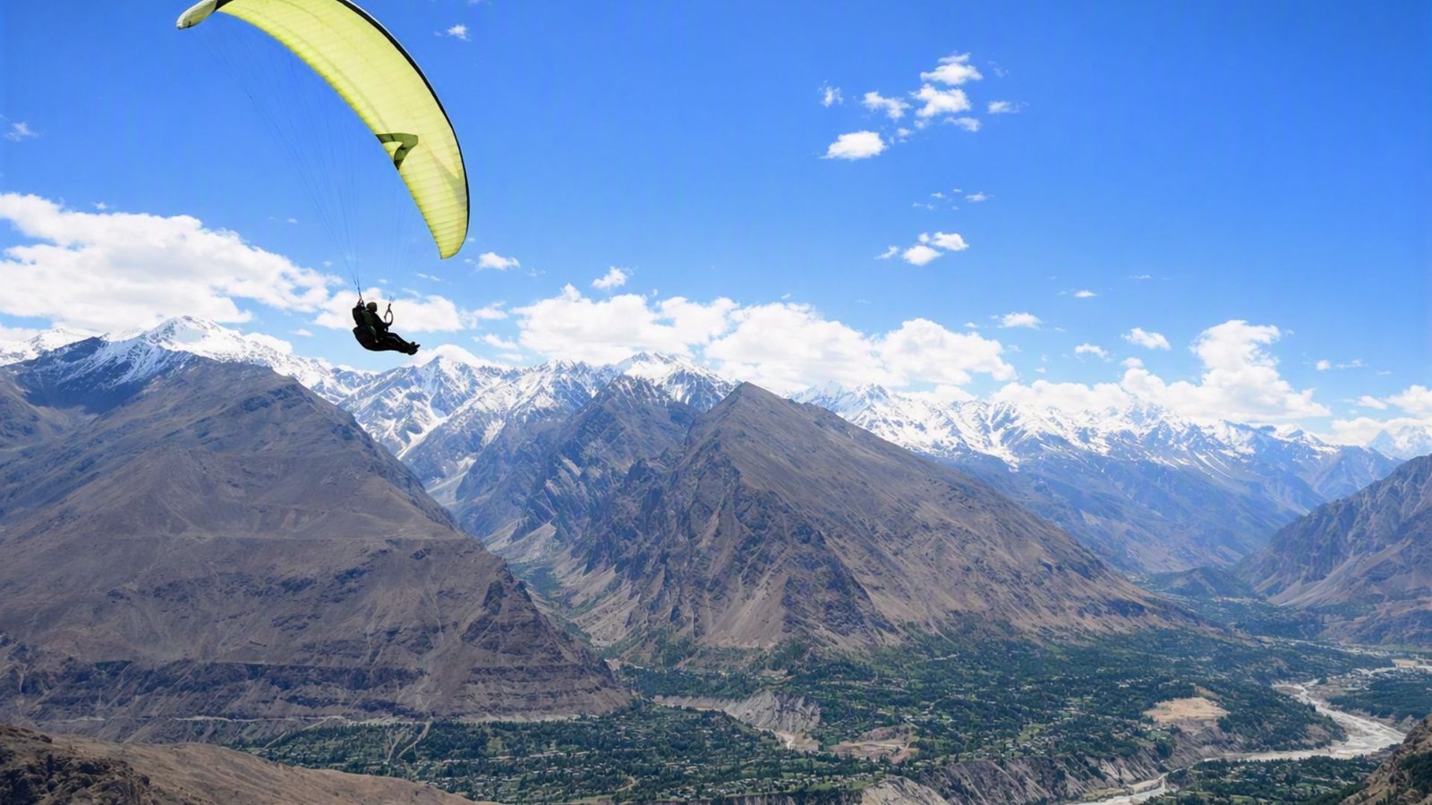 Paragliding over the mountains of Pakistan